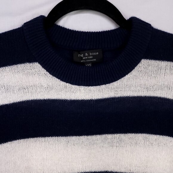 Rag & Bone Cashmere Sweater Size XXS Oversized White And Blue Stripe - Picture 5 of 10